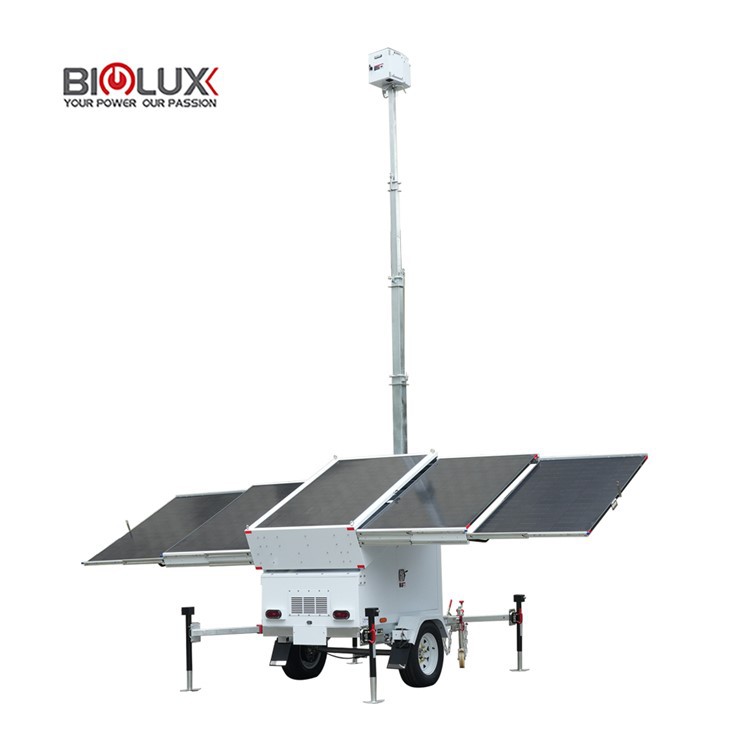 2250W Mobile Solar CCTV Trailer - 8.5M Mast, Dual-Backup Generator, Off-Grid Security
