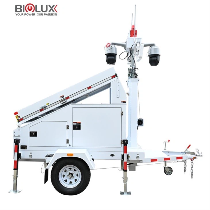 Security Monitoring Surveillance Tower With Solar Panels Trailer