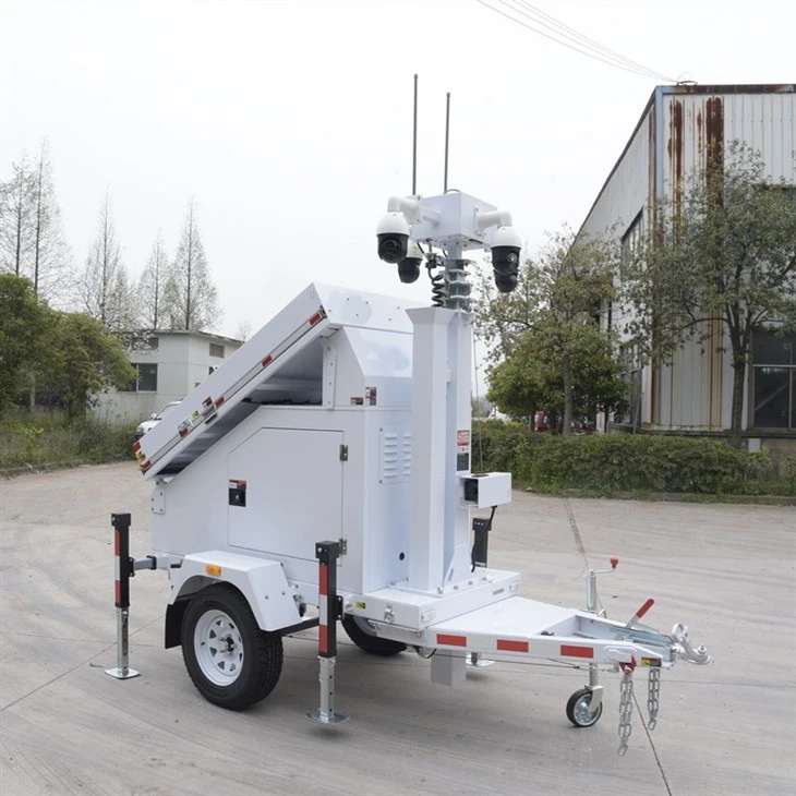 Mobile Solar Surveillance Tower Trailer With HD Cameras