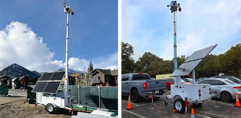 BIGLUX solar-powered mobile trailer towers with Victron Energy components, used in remote construction sites and urban parking lots for off-grid security monitoring and outdoor lighting BIGLUX solar-powered mobile trailer towers with Victron Energy components, used in remote construction sites and urban parking lots for off-grid security monitoring and outdoor lighting