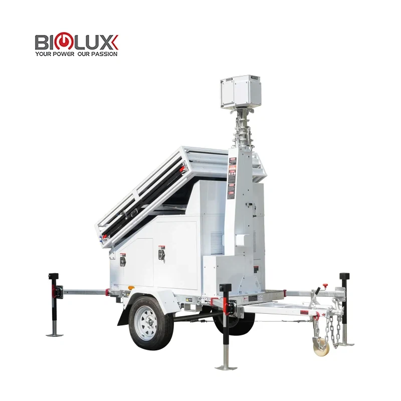 biglux histar v solar surveillance tower rear view with multi solar panels